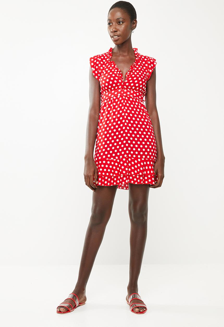 Revenge - Frilly polka dot dress - red