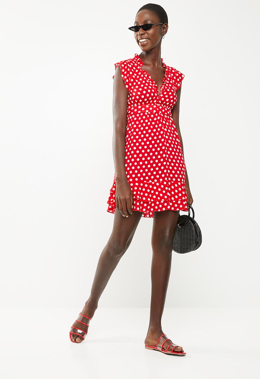 Revenge - Frilly polka dot dress - red