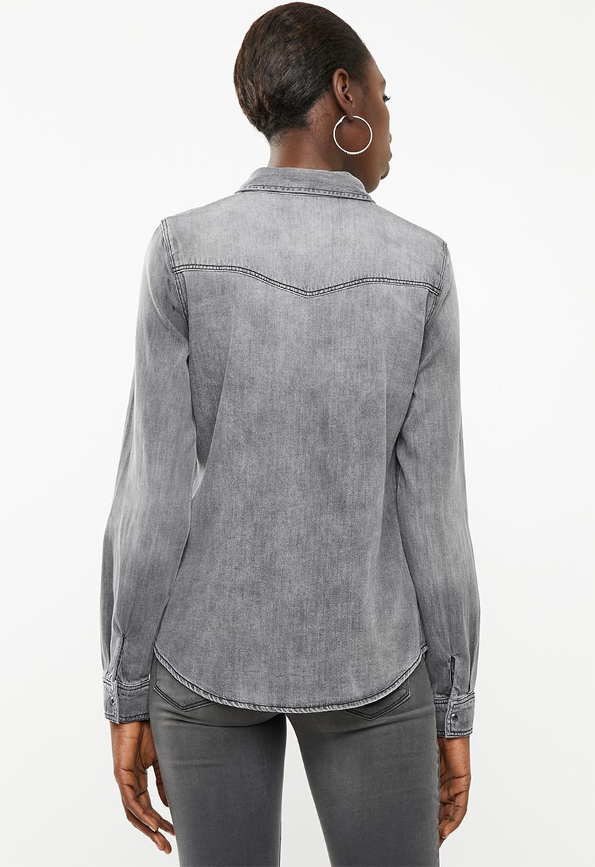 Vero Moda - Maria long sleeve  denim slim shirt - grey 