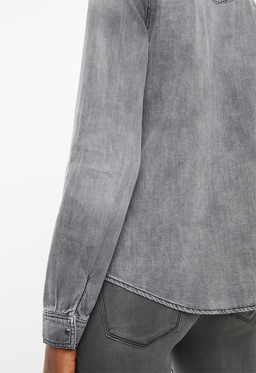 Vero Moda - Maria long sleeve  denim slim shirt - grey 