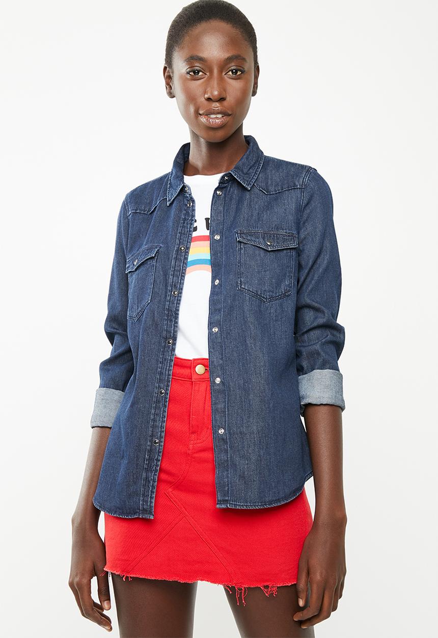Vero Moda - Maria long sleeve denim slim shirt - blue