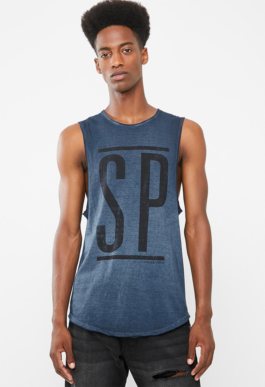 S.P.C.C - Curved hem vest with front print - blue