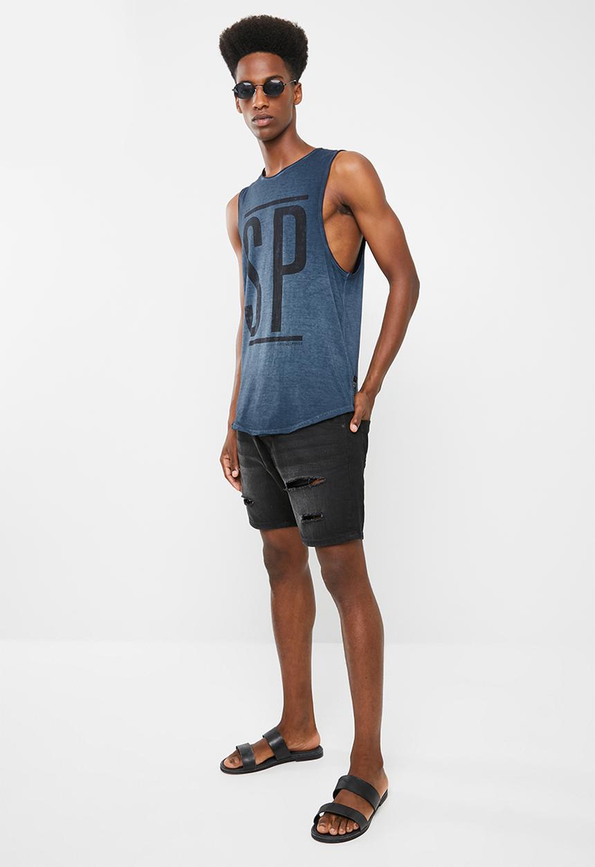 S.P.C.C - Curved hem vest with front print - blue