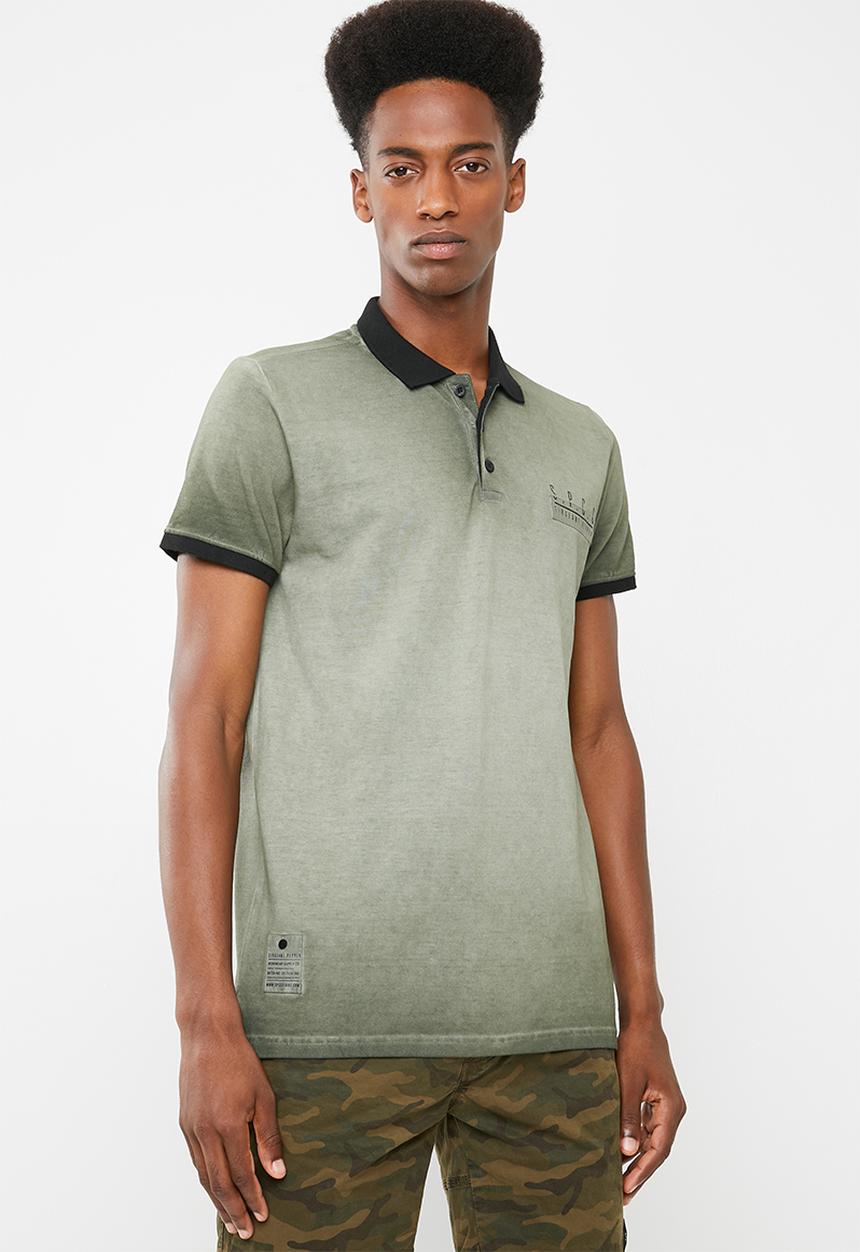 S.P.C.C - Dirty dye pique golfer with binding - green & black 