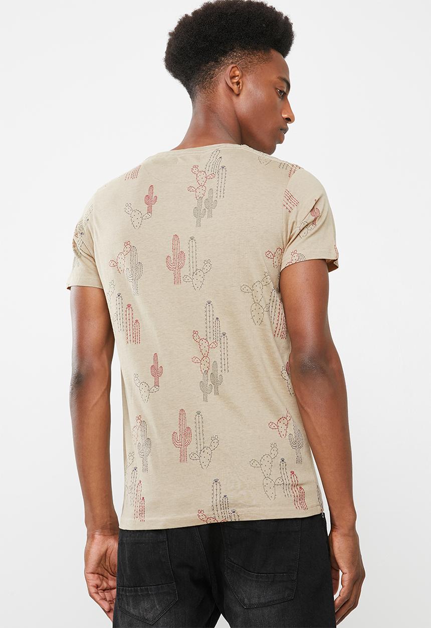 Brave Soul - Cactus short sleeve tee - beige