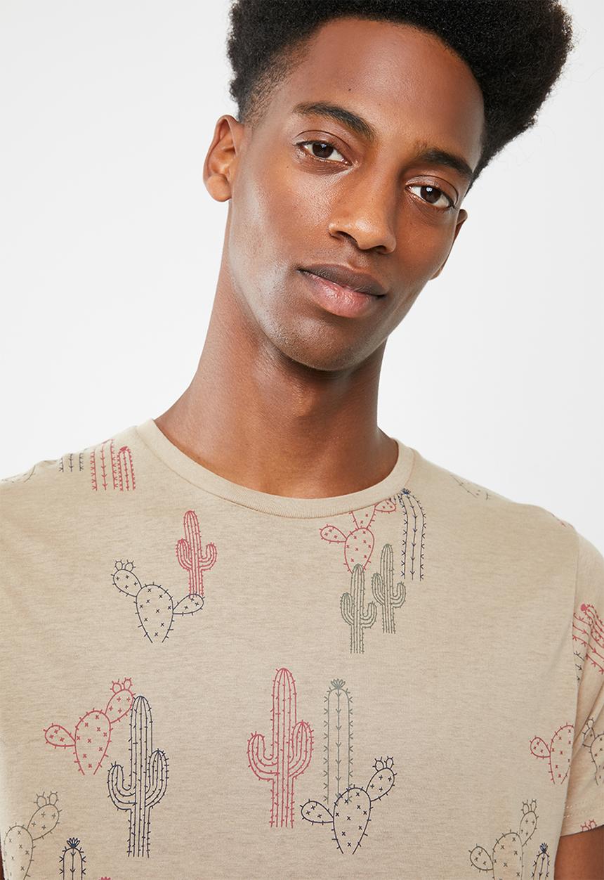 Brave Soul - Cactus short sleeve tee - beige