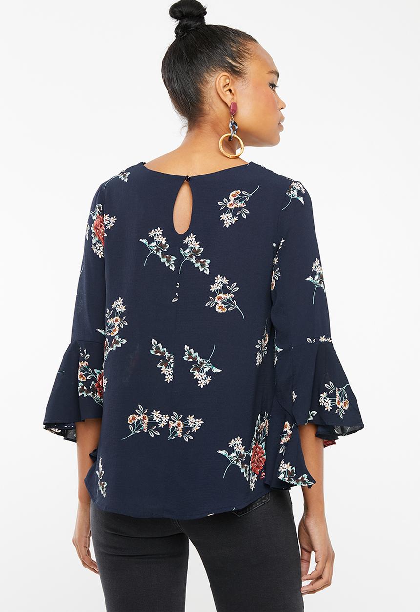 Revenge - 3/4 sleeve floral blouse - navy