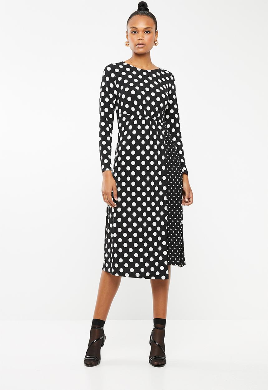 Revenge - Long sleeve all over polka dot dress - black