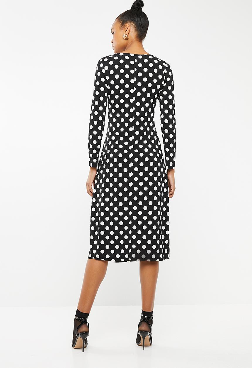 Revenge - Long sleeve all over polka dot dress - black