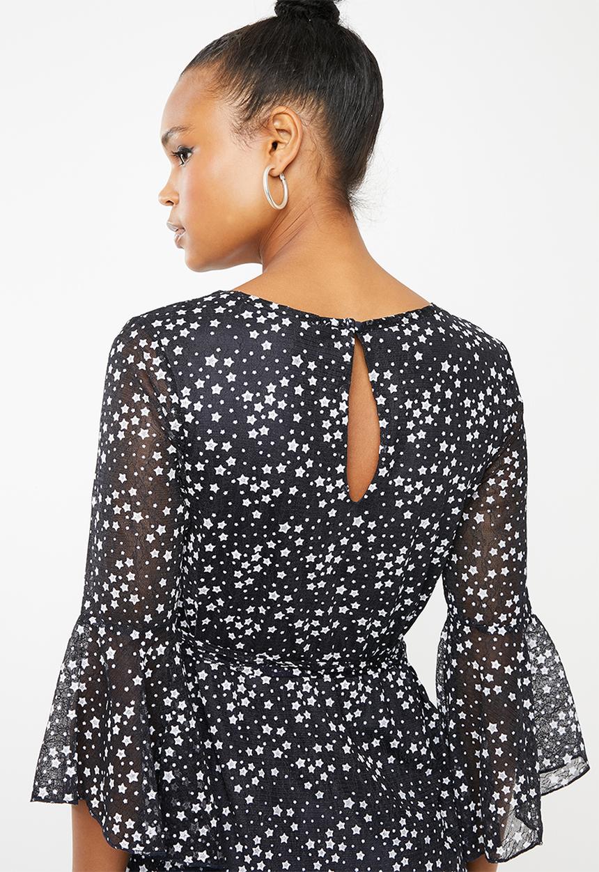 Revenge - Scalloped edge long sleeve dress - navy