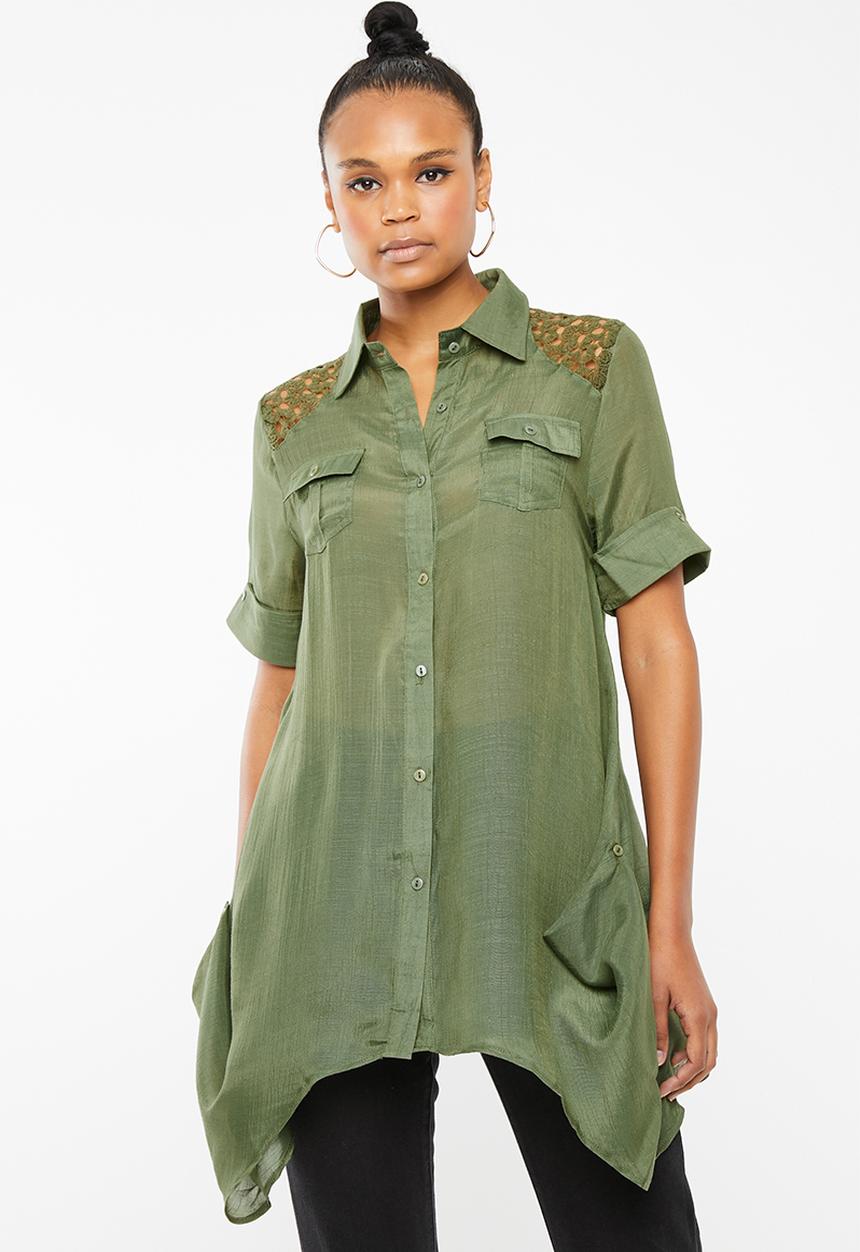 Revenge - Shirt with lace detail - khaki green