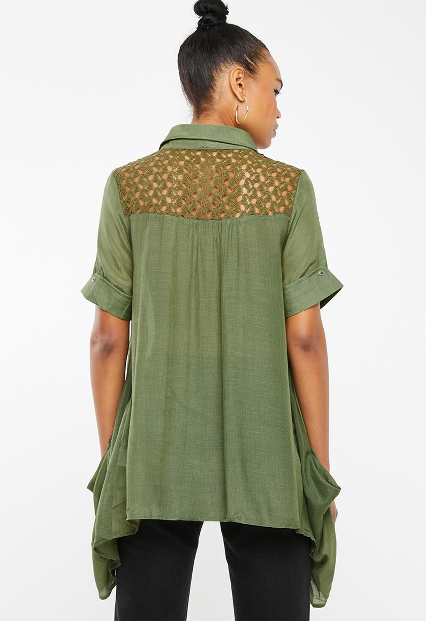 Revenge - Shirt with lace detail - khaki green