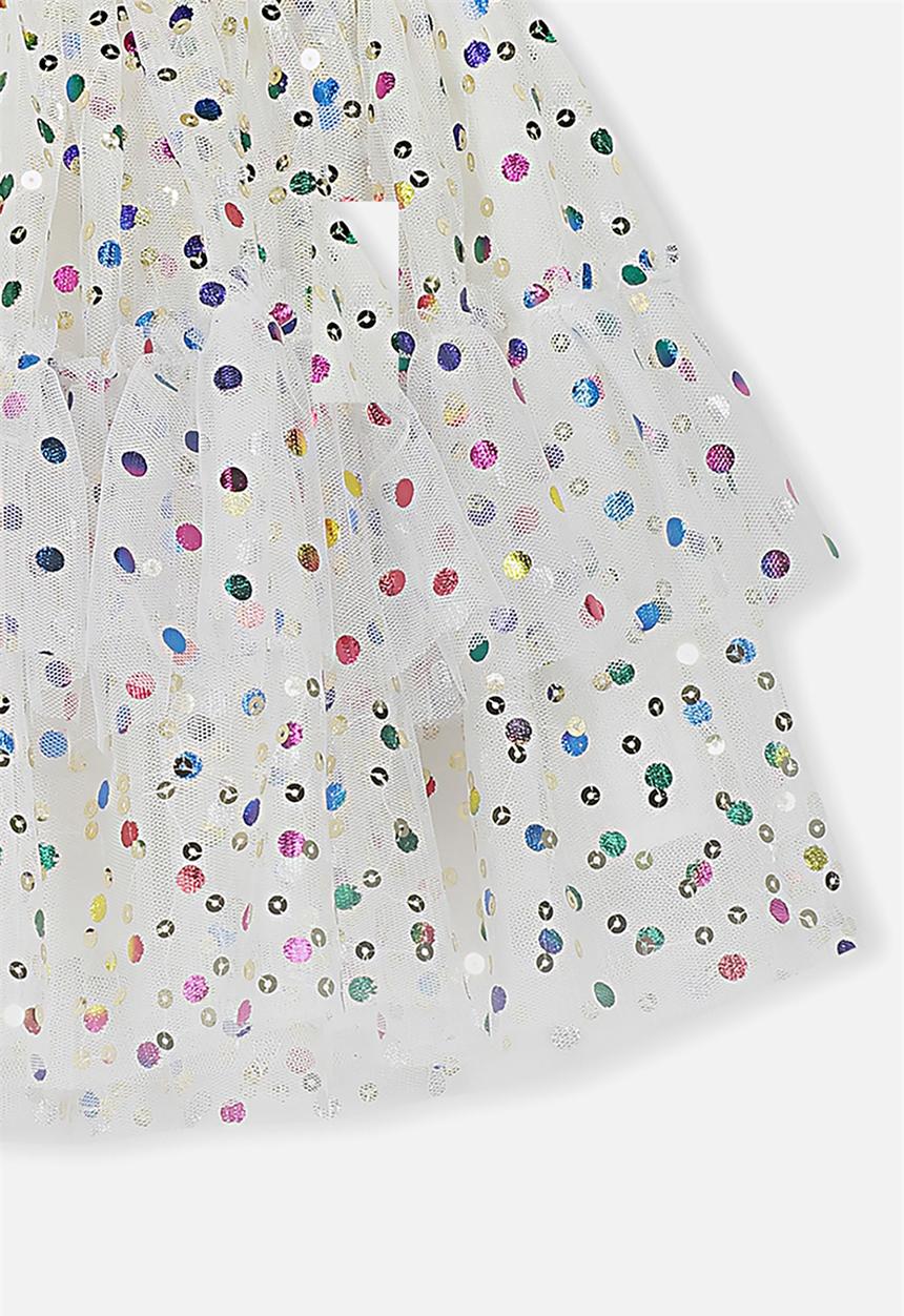 Cotton On - Trixiebelle tulle skirt rainbow spots - white