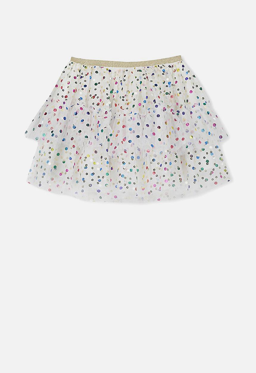 Cotton On - Trixiebelle tulle skirt rainbow spots - white