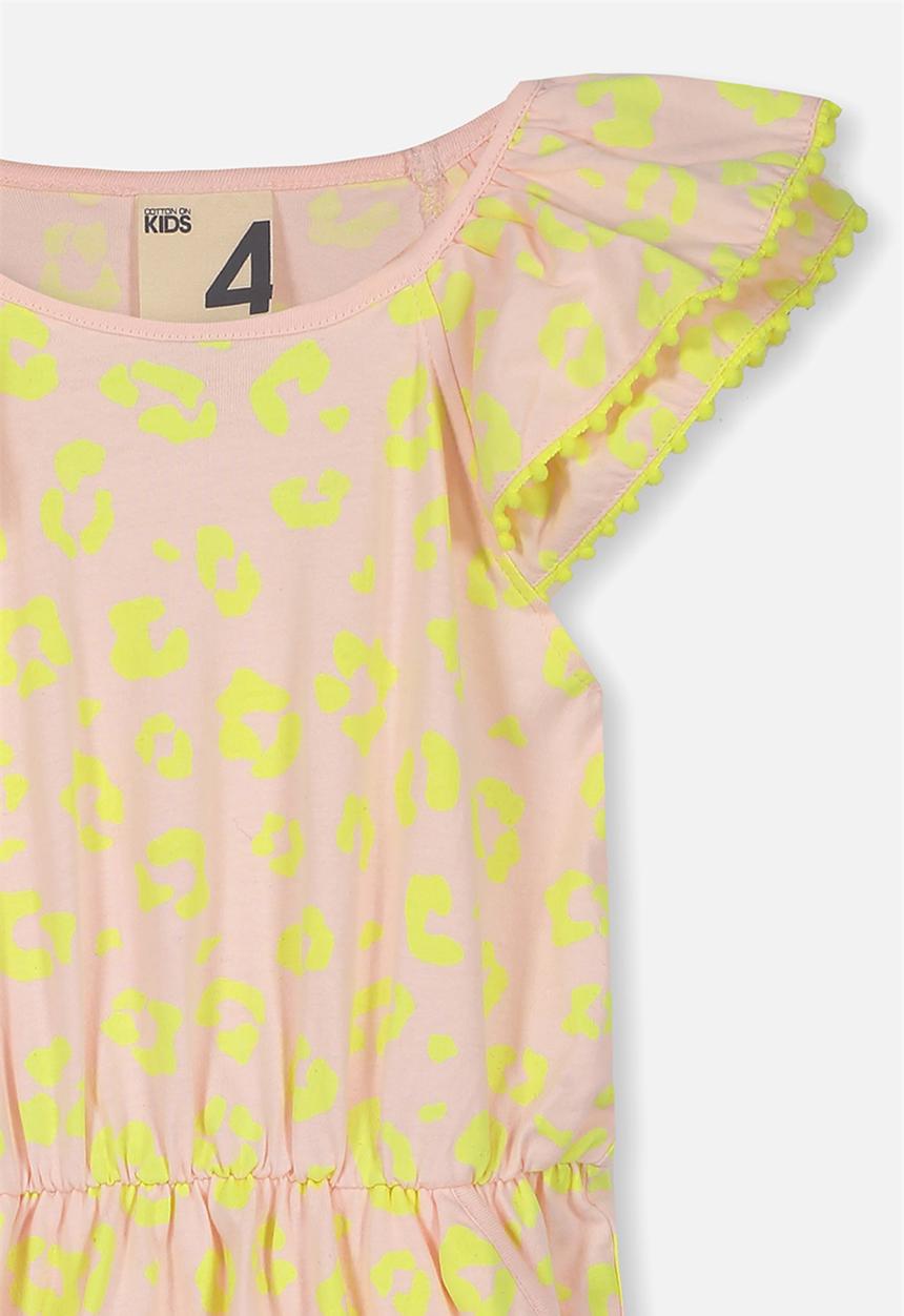 Cotton On - Beau flutter sleeve dress - peach & yellow