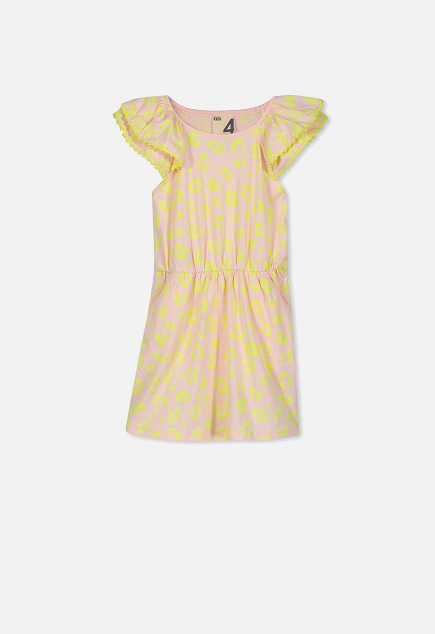 Cotton On - Beau flutter sleeve dress - peach & yellow
