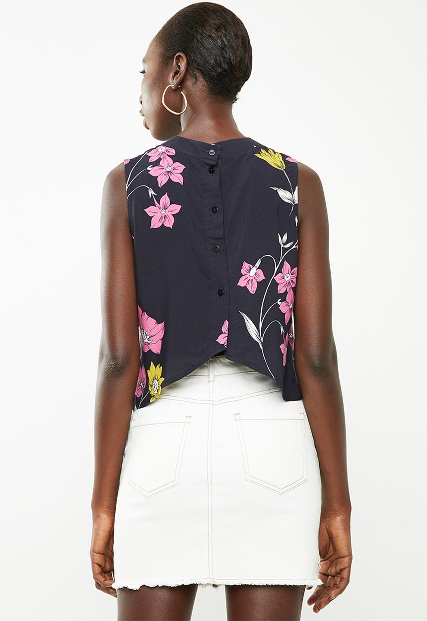 Superbalist - Button back turtleneck blouse - navy floral
