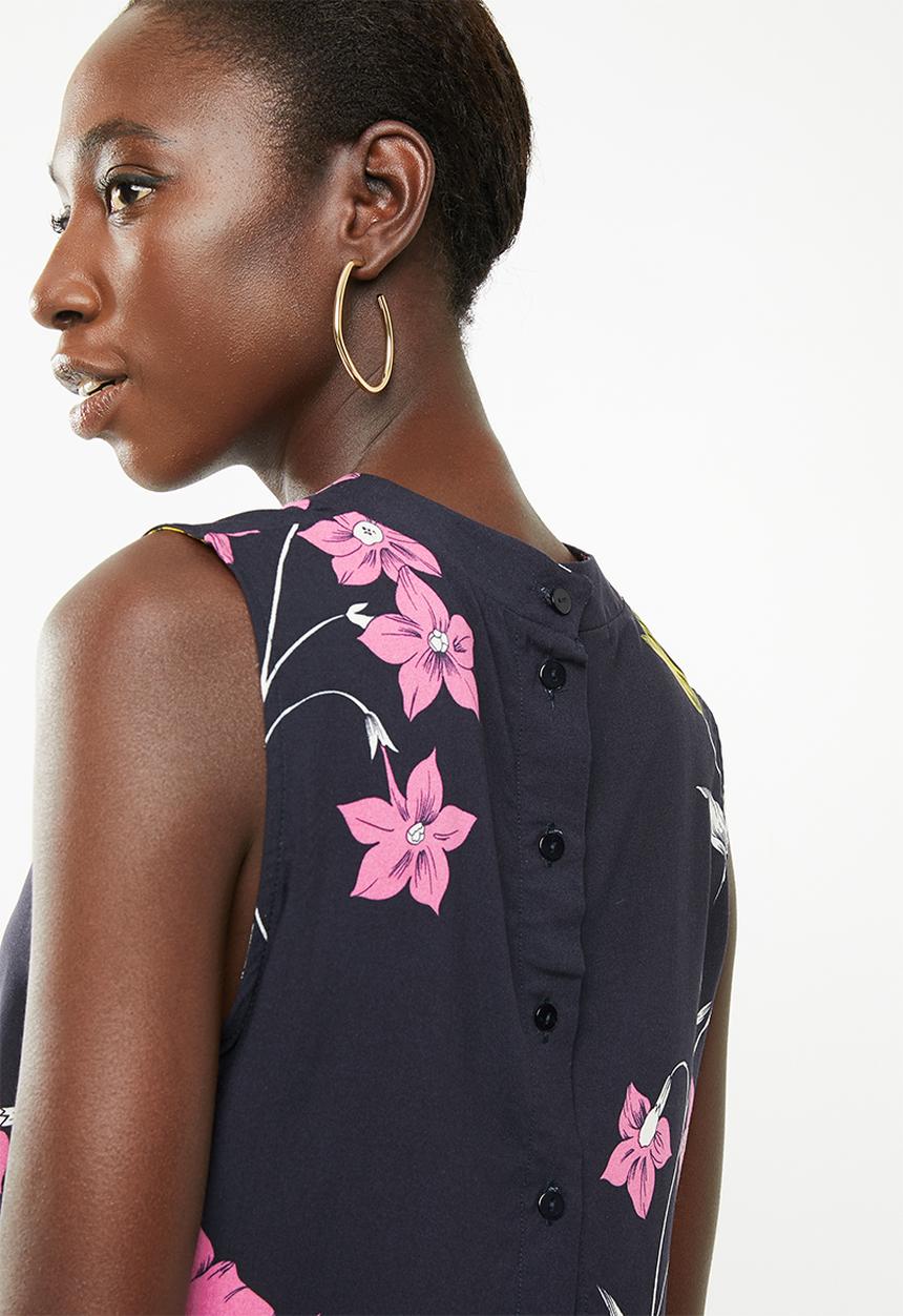 Superbalist - Button back turtleneck blouse - navy floral