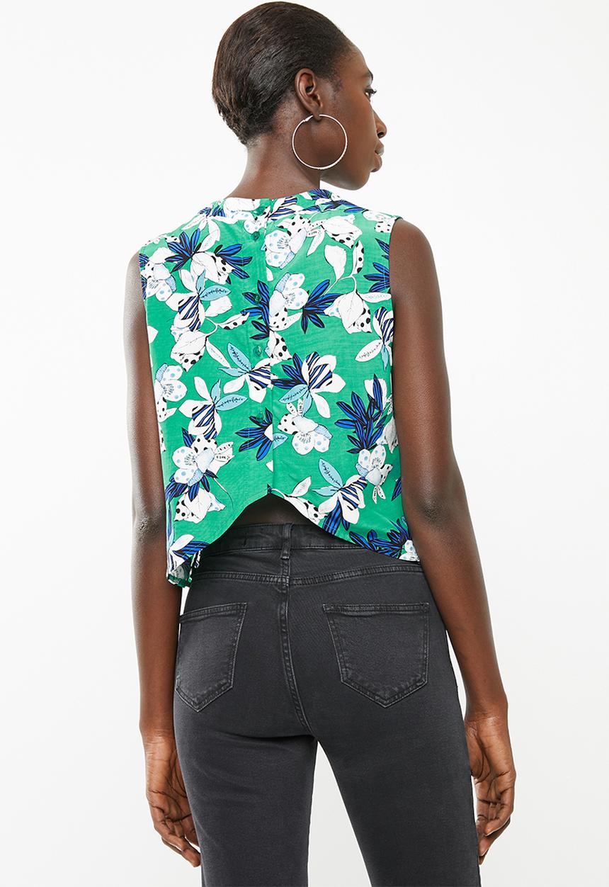 Superbalist - Button back turtleneck blouse - green floral