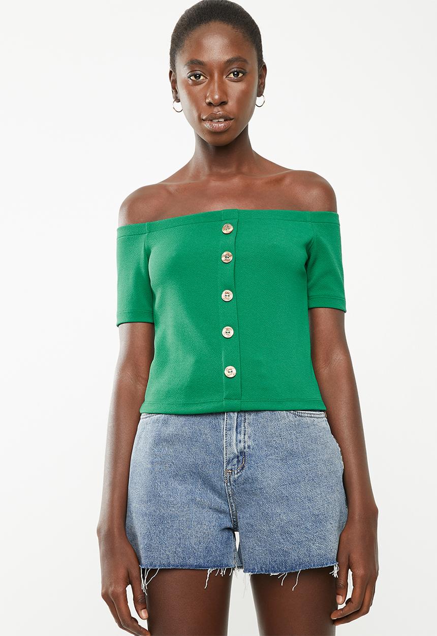 Superbalist - Fitted off the shoulder button through top - green
