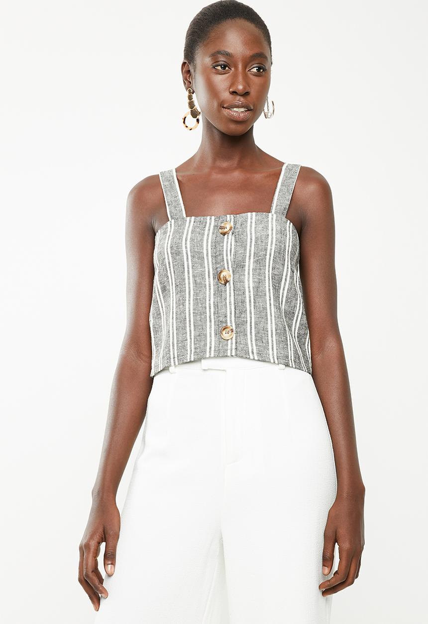 Superbalist - Woven boxy button front cami - black stripe 