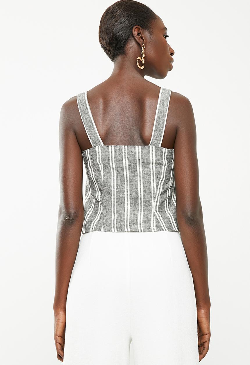 Superbalist - Woven boxy button front cami - black stripe 
