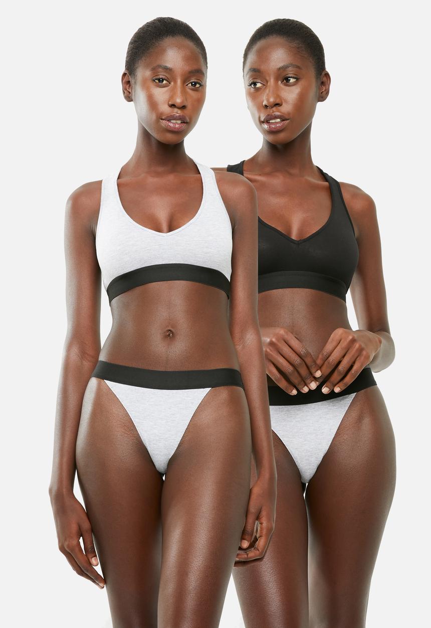 Superbalist - V-neck casual bra 2 pack - black & grey