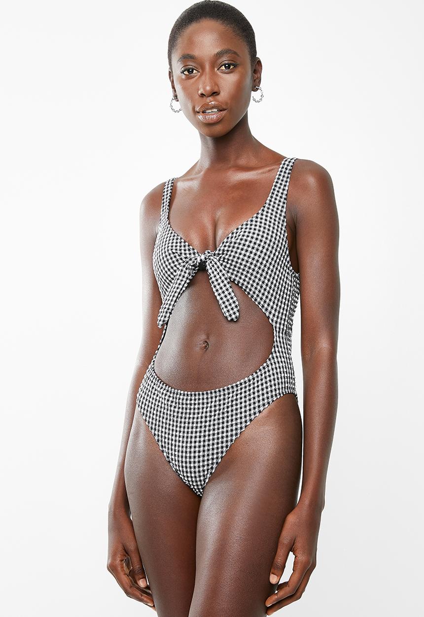 Brave Soul - Gingham open front one piece - black & white