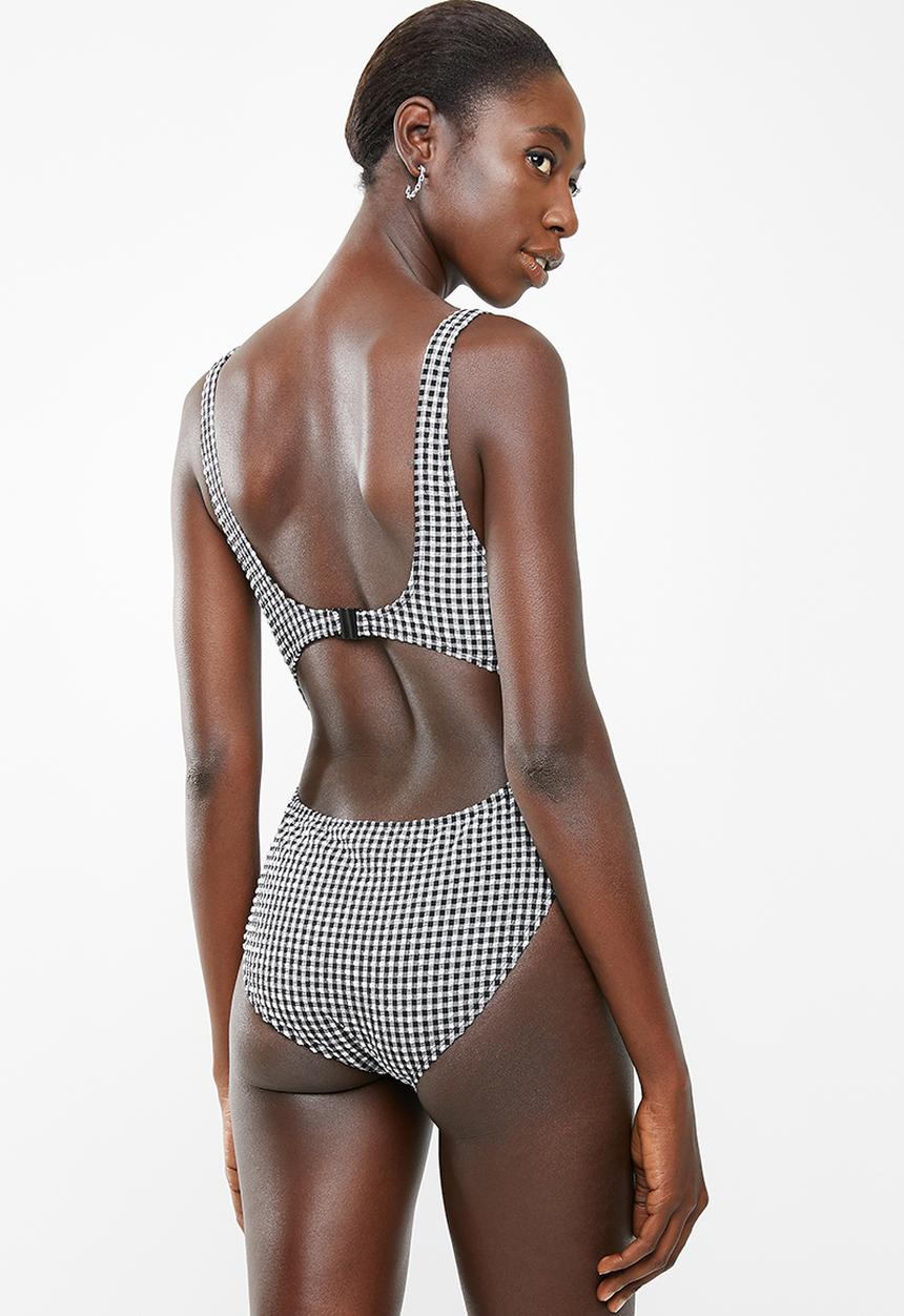 Brave Soul - Gingham open front one piece - black & white
