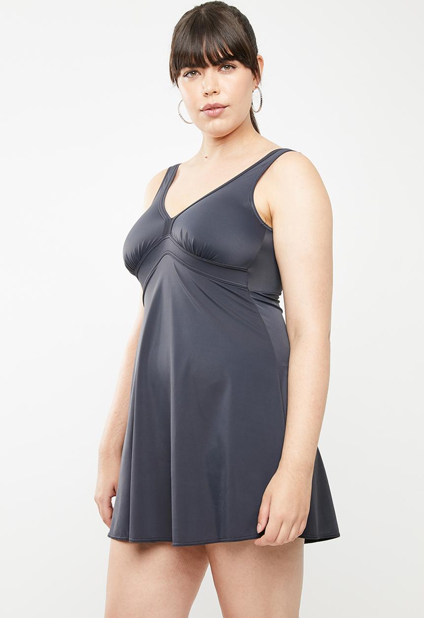 Jacqueline Plus - V-neck swim dress - charcoal