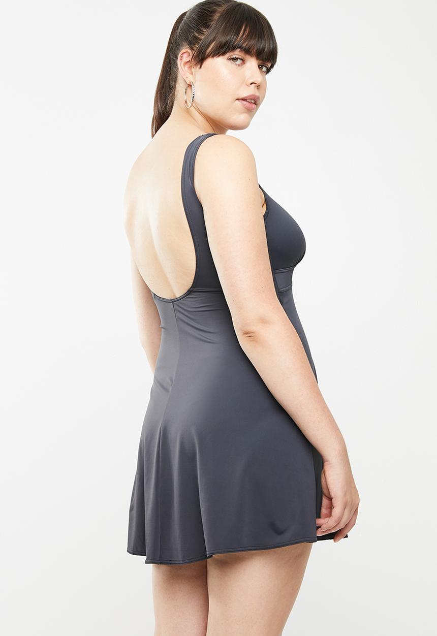 Jacqueline Plus - V-neck swim dress - charcoal