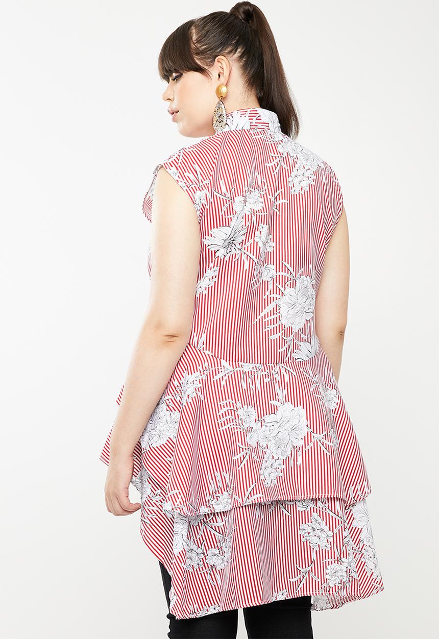 STYLE REPUBLIC PLUS - Dipped hem sleeveless blouse - red & white 