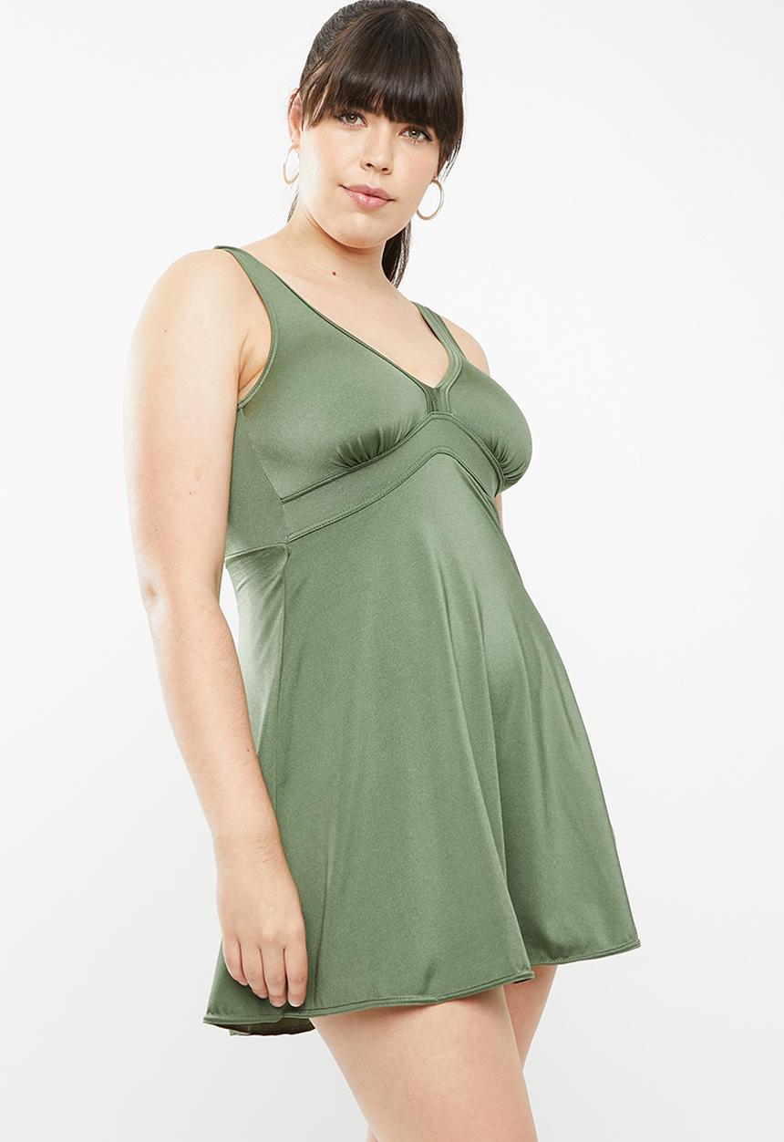 Jacqueline Plus - V-neck swim dress - green