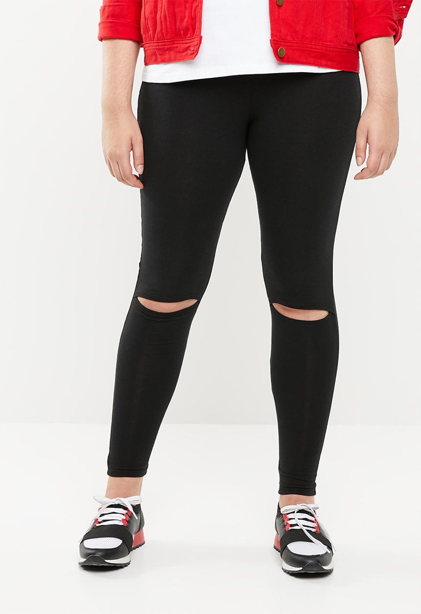 STYLE REPUBLIC PLUS - Knee slit leggings with tummy control band - black