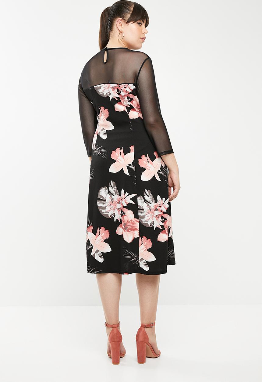 STYLE REPUBLIC PLUS - Mesh inset dress - black