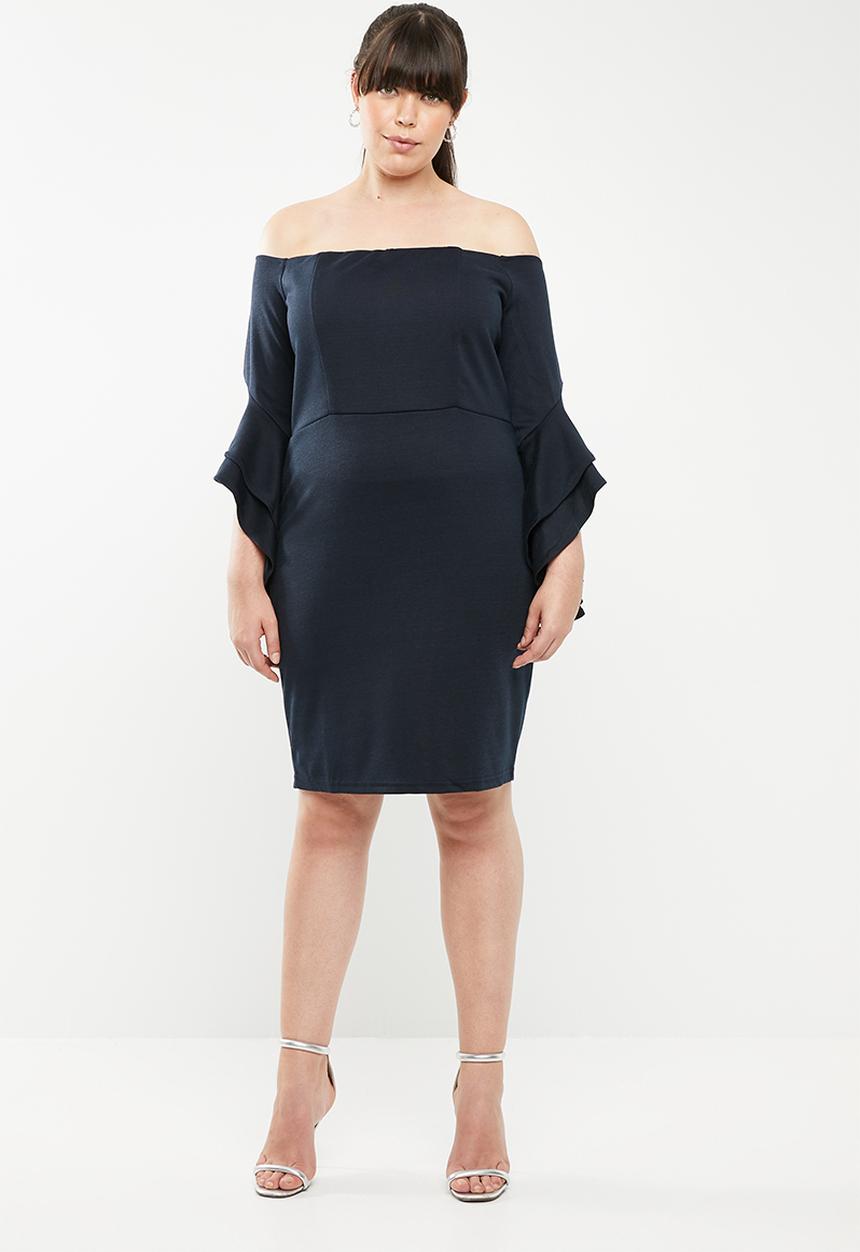 STYLE REPUBLIC PLUS - Bodycon bardot neckline dress - blue