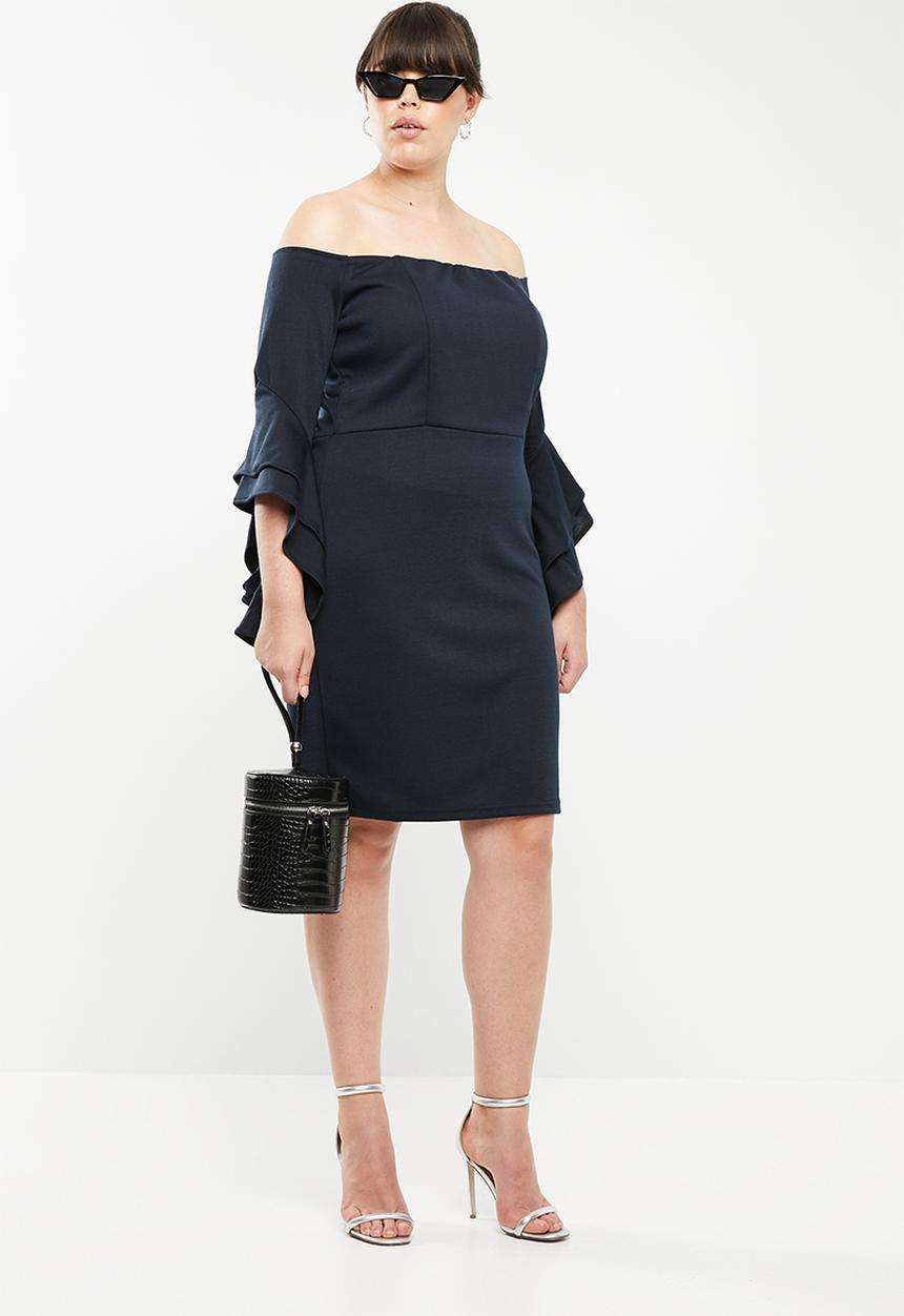 STYLE REPUBLIC PLUS - Bodycon bardot neckline dress - blue