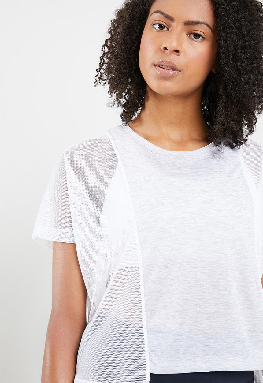 Cotton On - Mesh cropped T-shirt -  grey & white