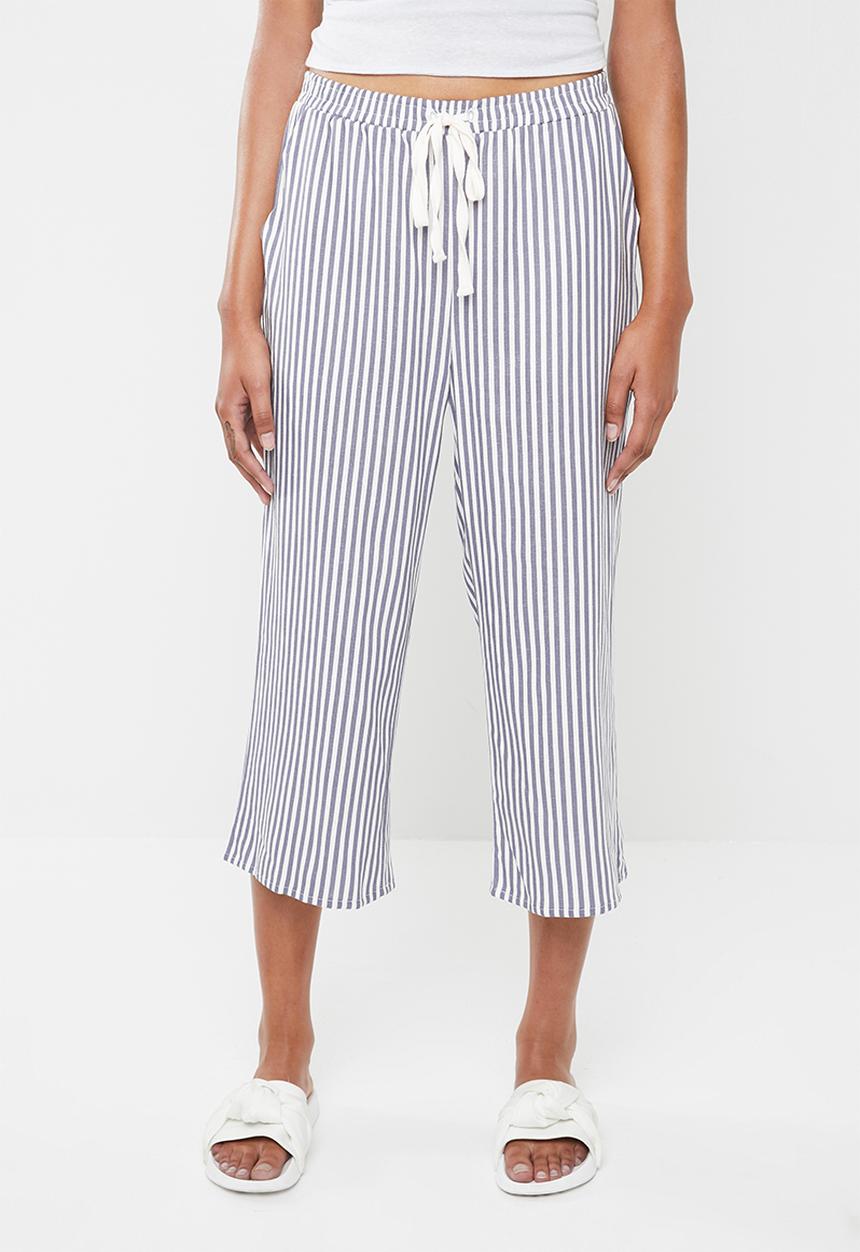Cotton On - Woven cropped pant - white & blue 