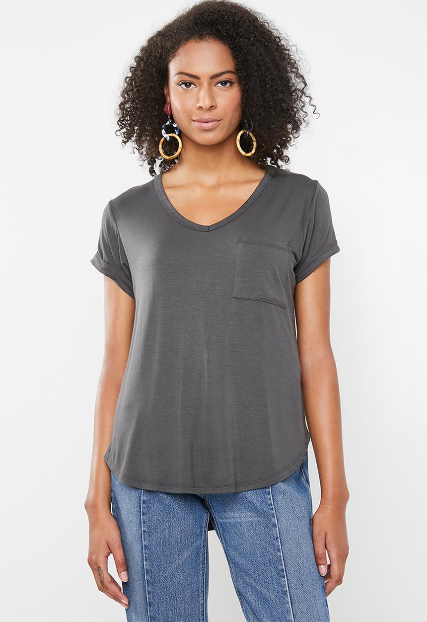 Cotton On - Karly short sleeve V-neck top - grey