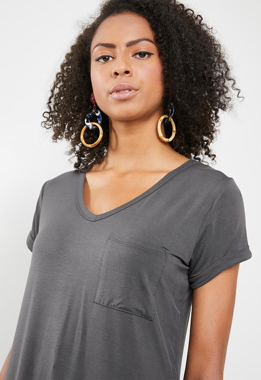 Cotton On - Karly short sleeve V-neck top - grey