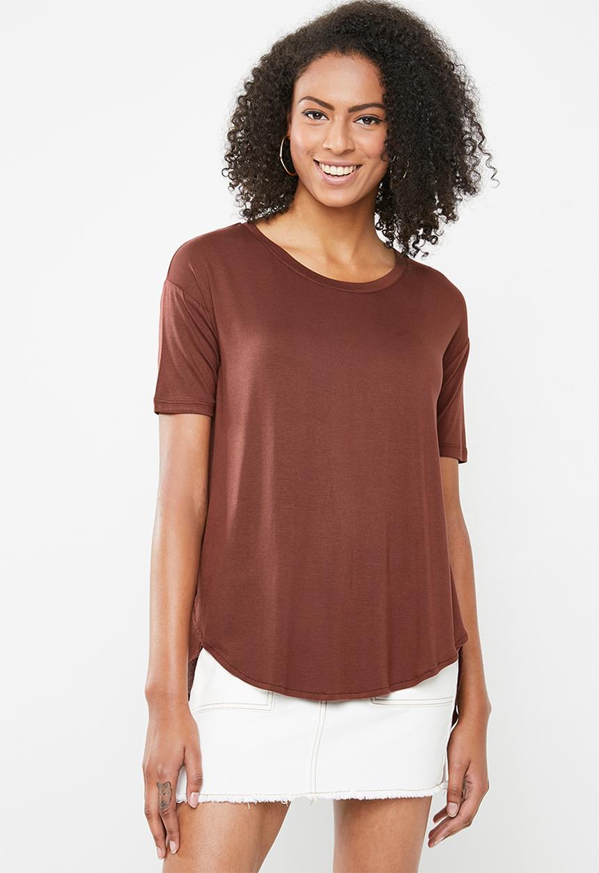 Cotton On - Lara spliced summer tunic elbow sleeve top - brown 