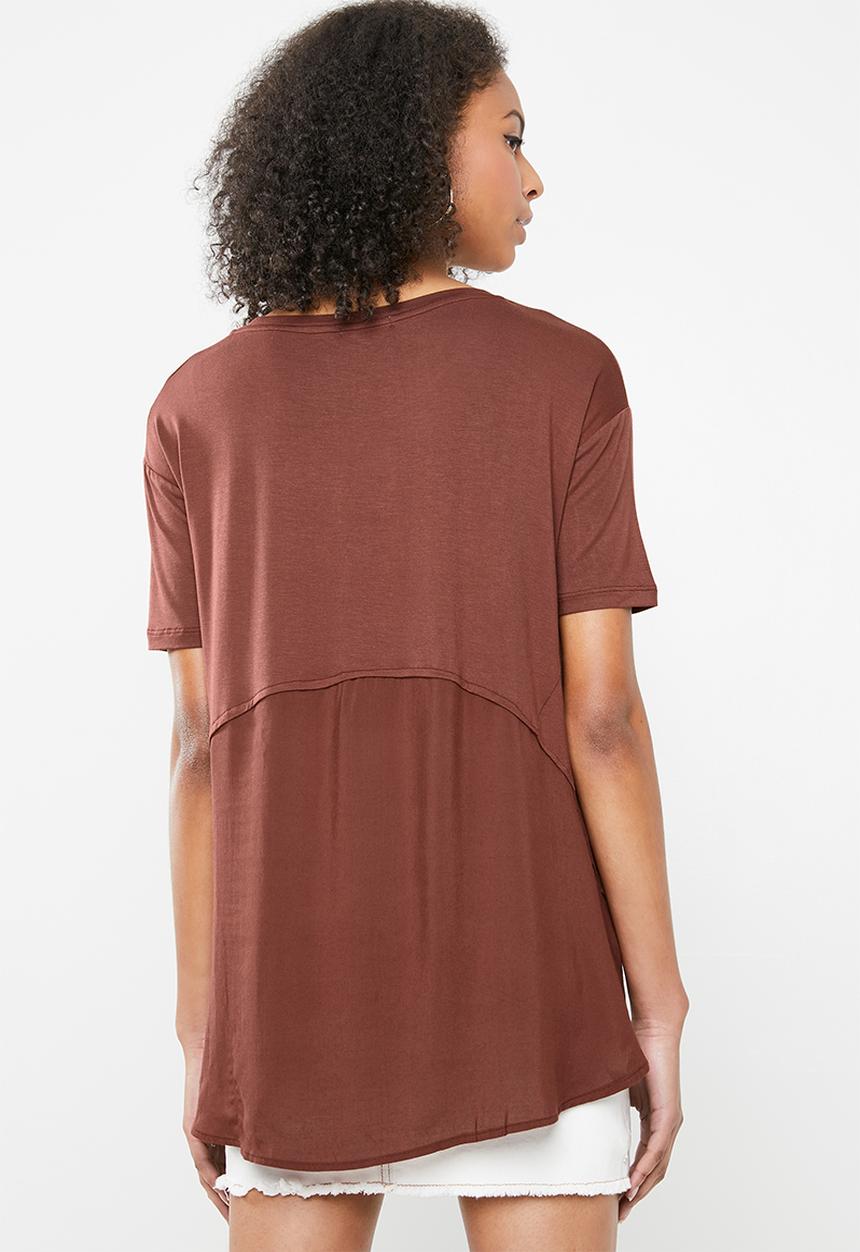 Cotton On - Lara spliced summer tunic elbow sleeve top - brown 