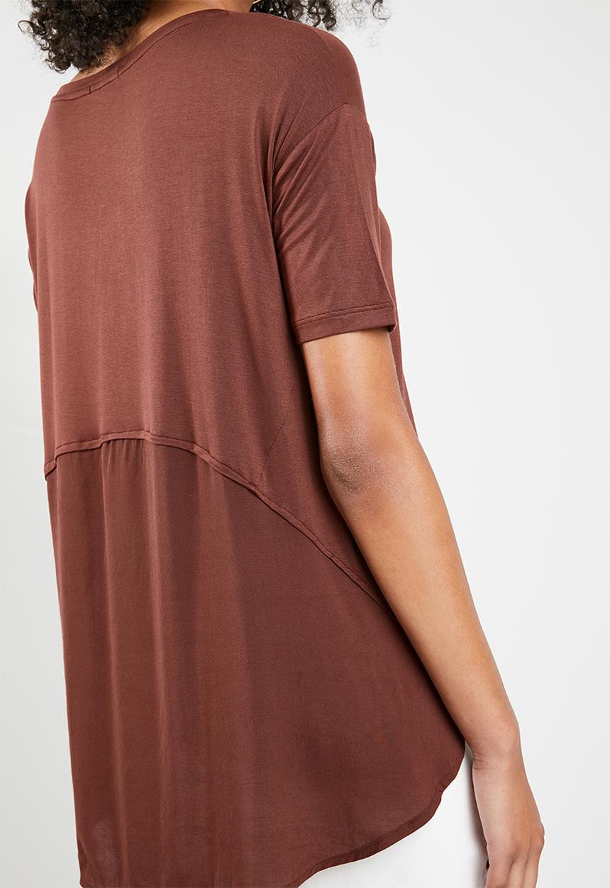 Cotton On - Lara spliced summer tunic elbow sleeve top - brown 