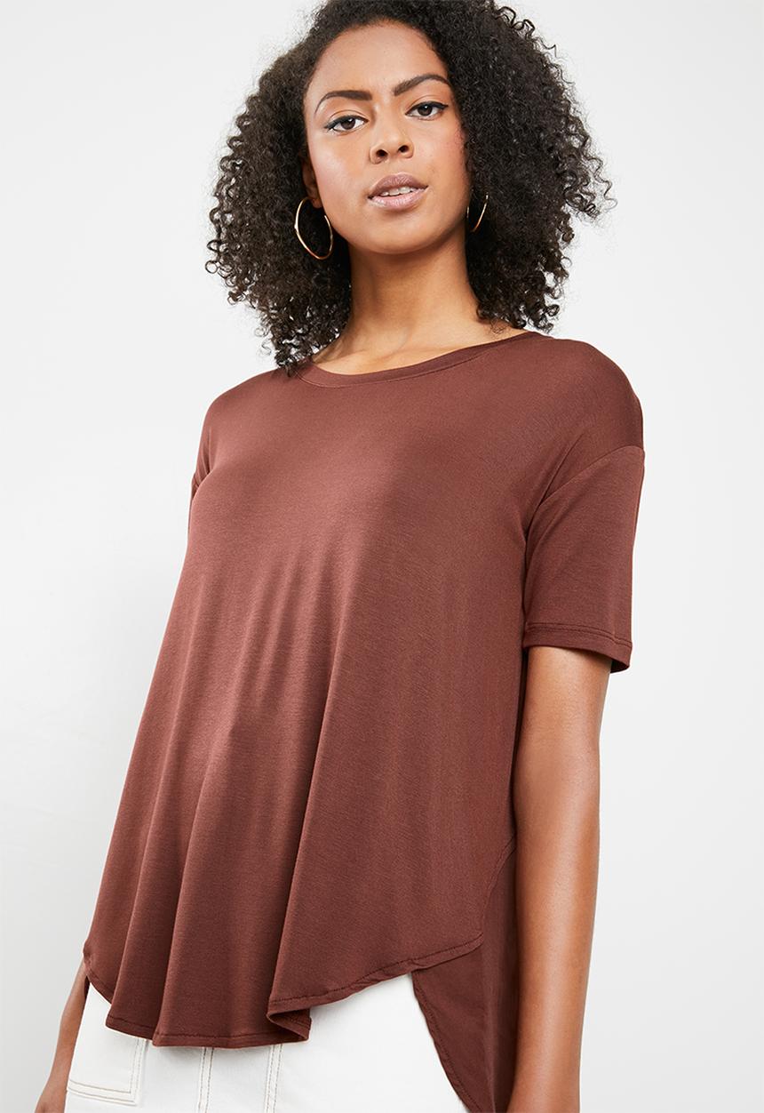 Cotton On - Lara spliced summer tunic elbow sleeve top - brown 