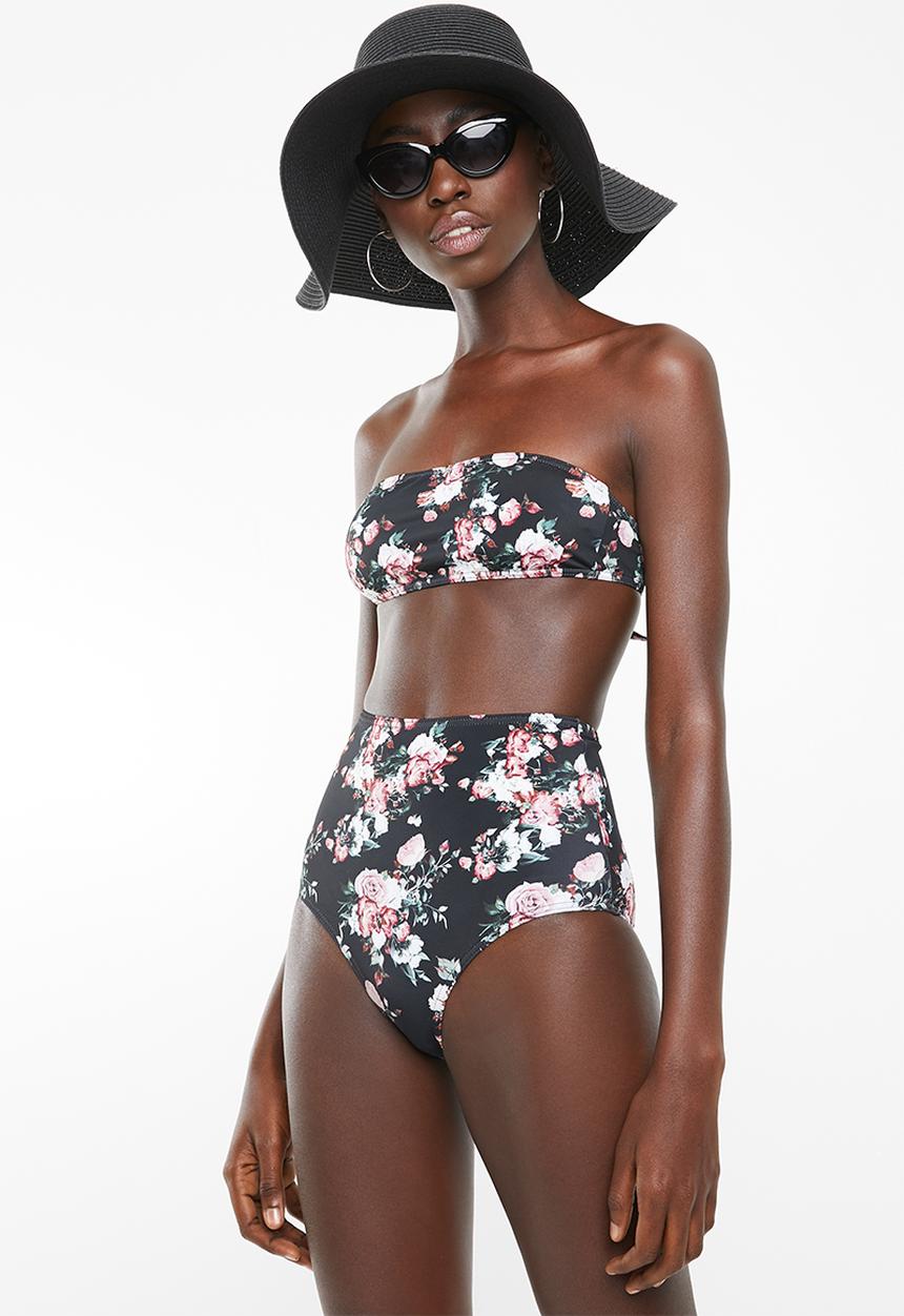 Lithe - Bandeu bikini top with tie back - black