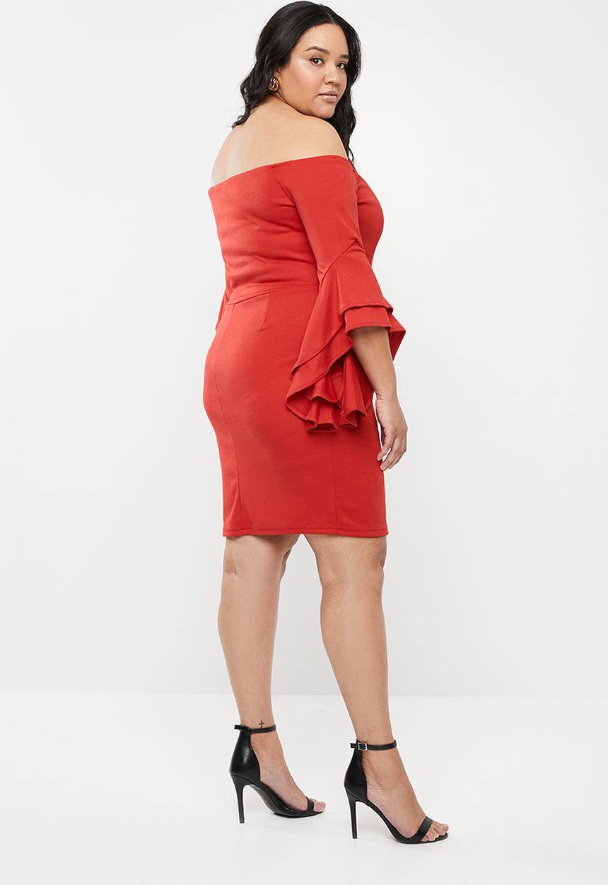STYLE REPUBLIC PLUS - Bodycon bardot neckline dress - red