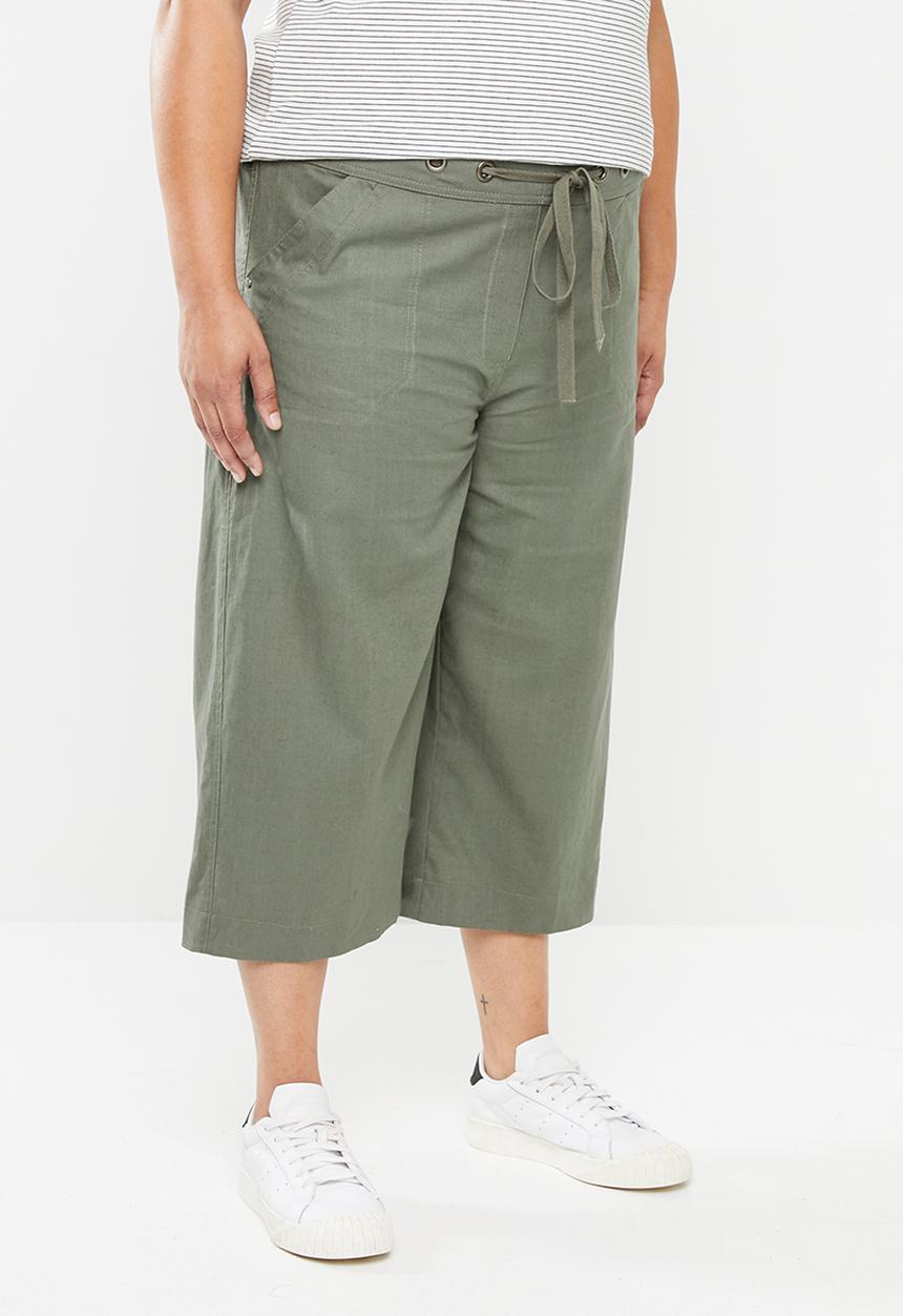 edit Plus - Linen capri pants - khaki green
