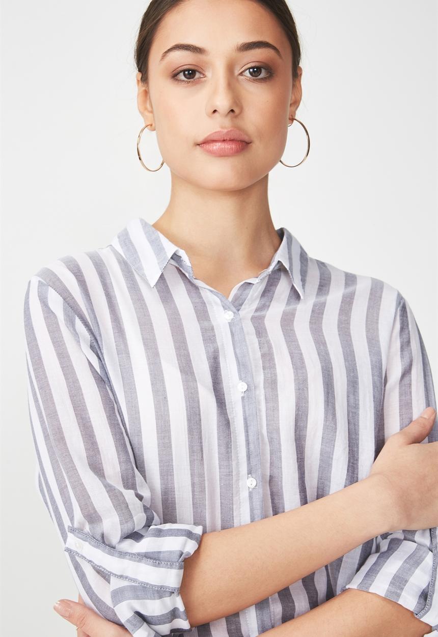 Cotton On - Longline fashion shirt - grey & white
