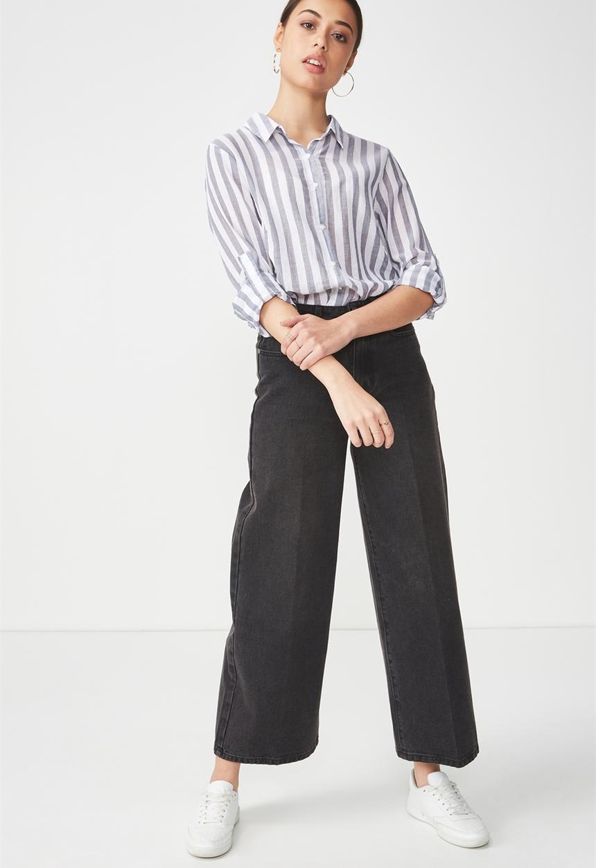 Cotton On - Longline fashion shirt - grey & white